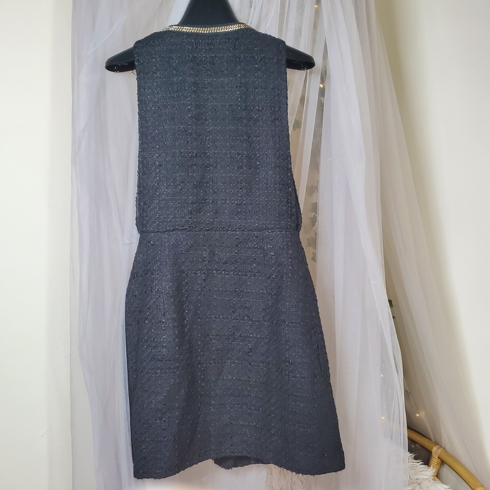ZARA Pinafore Overall Jumpsuit Mini Dress Black Tweed Dark Acadamia Whimsgoth XS - Picture 5 of 8